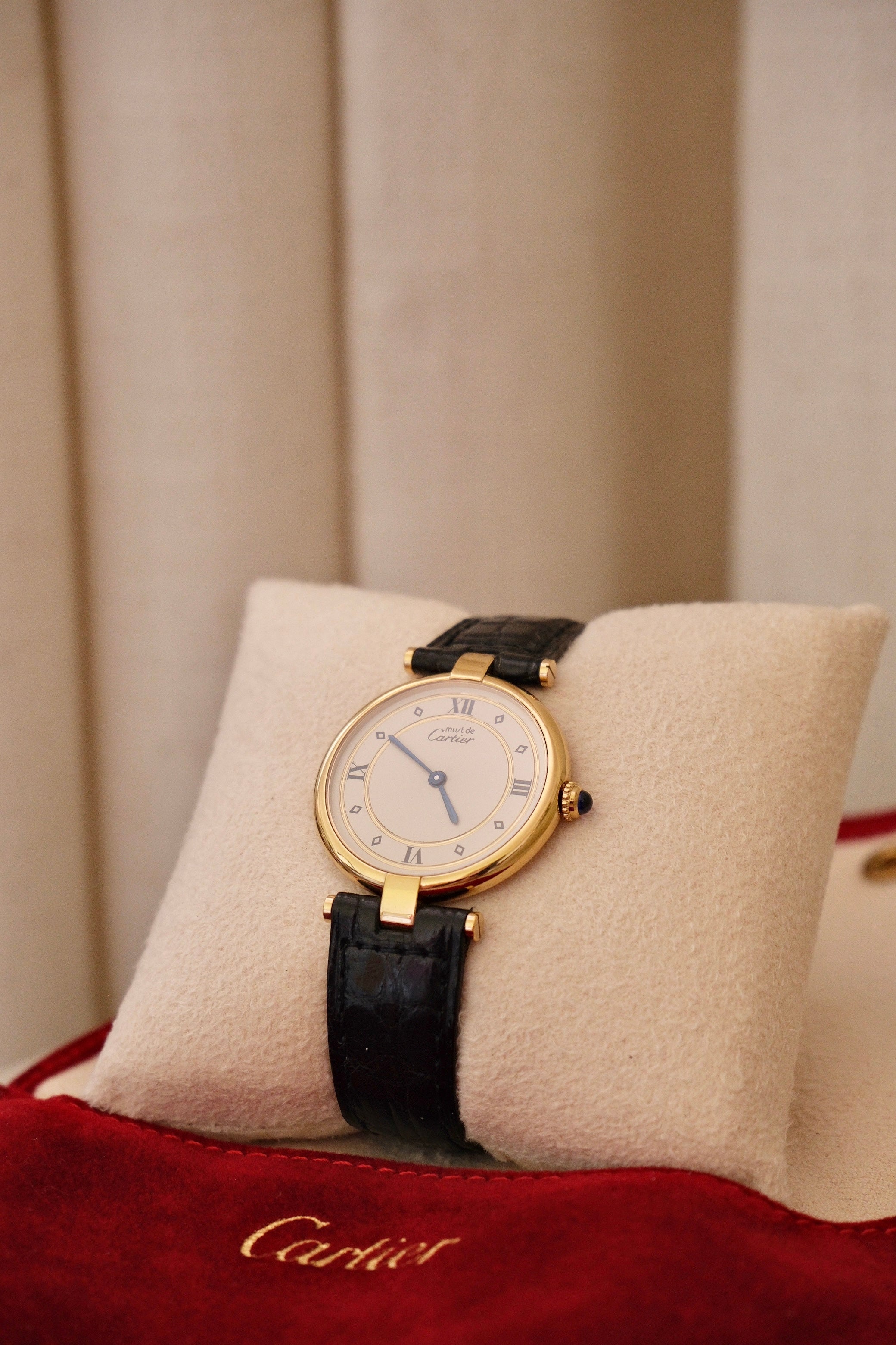 Vintage 1980s Cartier Must de Cartier Vendôme Vermeil Quartz Watch | 18K Gold-Plated 925 Sterling Silver | Red Cartier Pouch Included