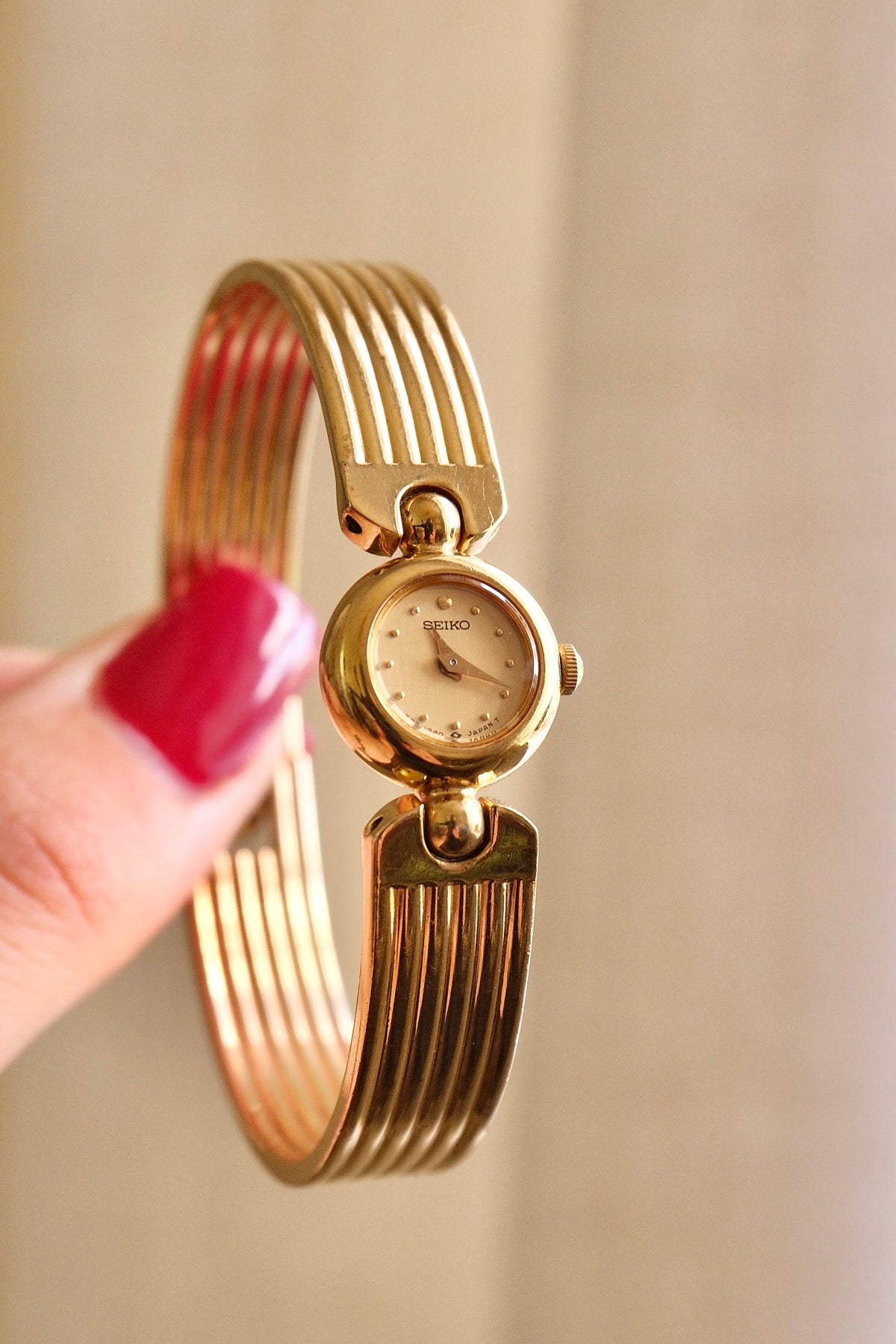 Rare & Petite Vintage 1990s Gold-Plated Ladies' Seiko Quartz Watch With Semi Bangle