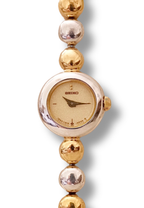 Rare Dainty Petite 90s Seiko Vintage Two Tone Watch Working with Safety Chain