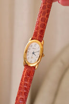 Vintage Ladies Seiko Oval ‘Baignoire’ Style Leather Strap Gold Watch Working
