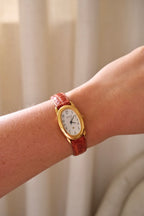 Vintage Ladies Seiko Oval ‘Baignoire’ Style Leather Strap Gold Watch Working