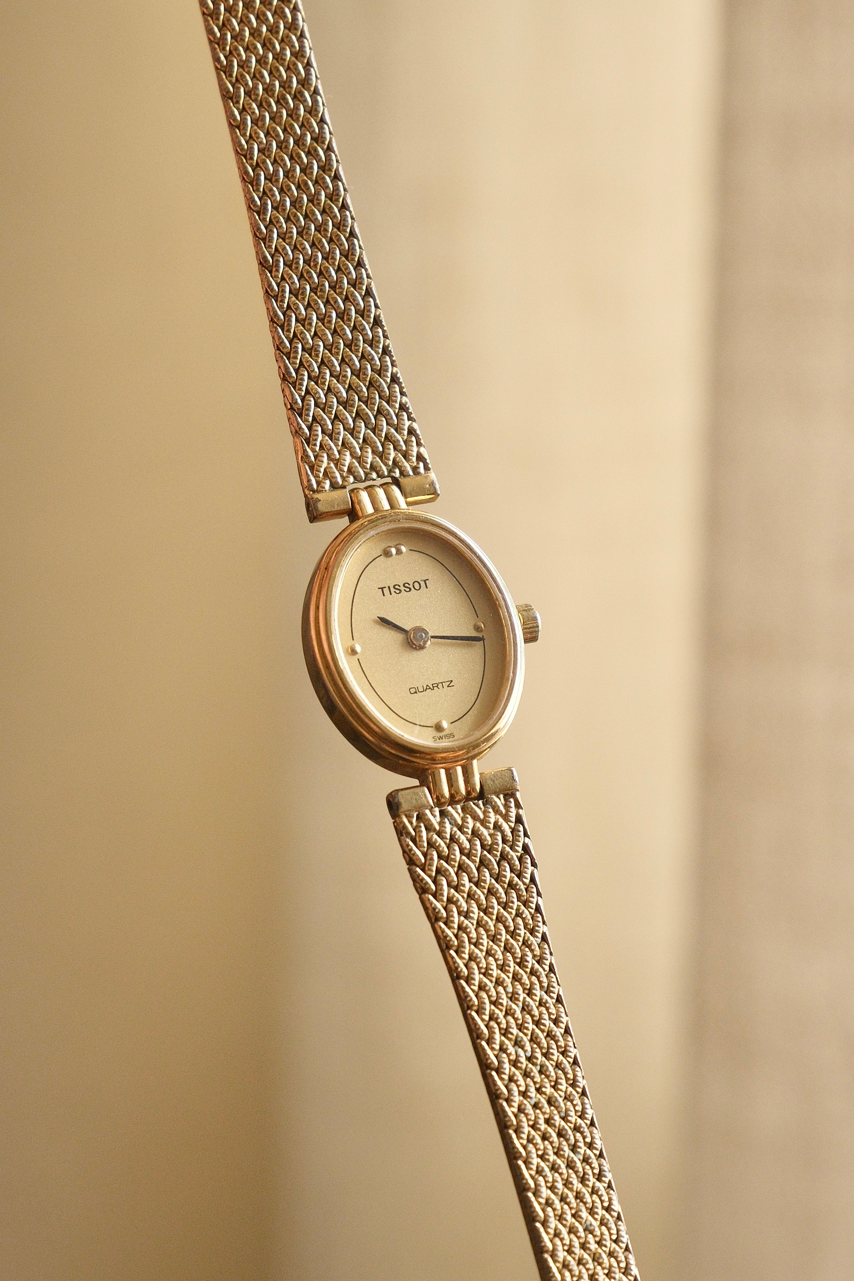 80s Vintage Ladies Gold Oval and Petite Tissot Watch Quartz Working