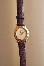 Vintage Ladies Gold Gucci 3000L Swiss Quartz Watch, Roman Numeral Bezel Leather Strap