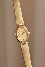 Vintage 1980s Tissot Ladies Gold Oval Watch - Swiss Quartz Cocktail Dress Wristwatch with Integrated Mesh Pattern Mesh Bracelet