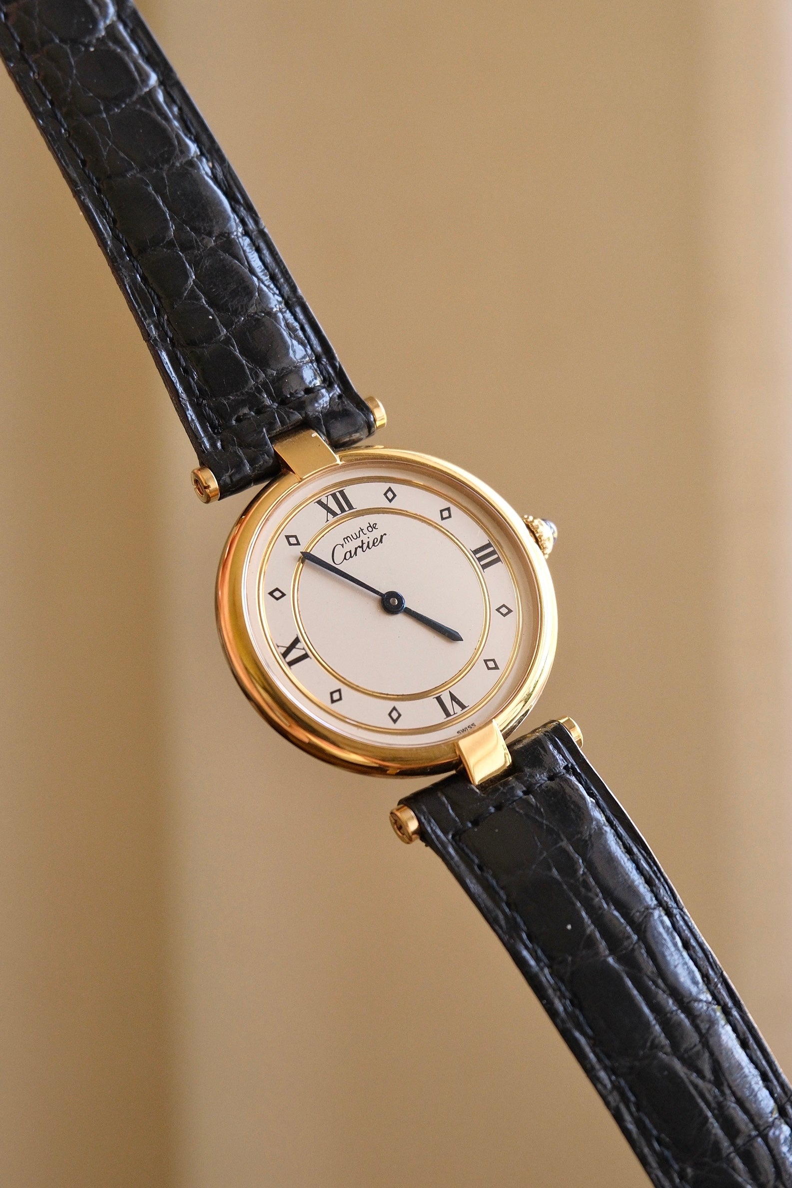 Vintage 1980s Cartier Must de Cartier Vendôme Vermeil Quartz Watch | 18K Gold-Plated 925 Sterling Silver | Red Cartier Pouch Included