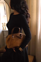 Vintage Loewe Brown Leather Boston Bag Spanish Luxury Top Handle Handbag