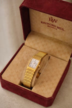 Rare Vintage Ladies 18k Gold Plated Raymond Weil Tank Watch in Box