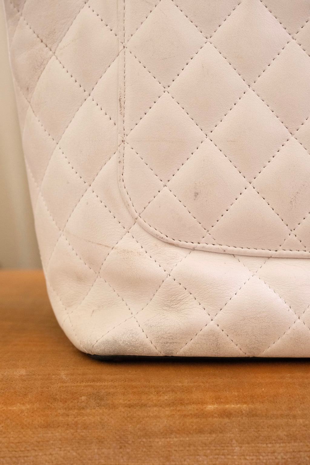Authentic 2004 Chanel Cambon Tote Bag White Black Quilted Leather Shoulder Bag