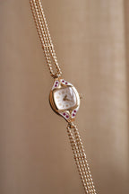 Rare and Unique 1980s Citizen Ladies Pendant Watch Ruby Accent Gold Beaded Chain