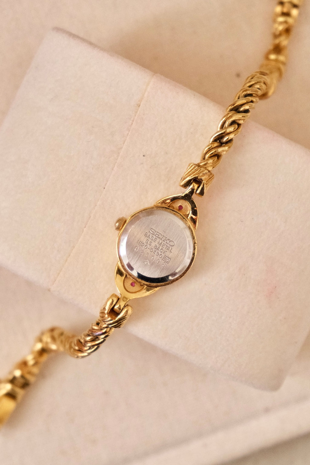 Vintage Seiko Gold Plated Quartz Watch - Rubies, Twisted Chain Bracelet