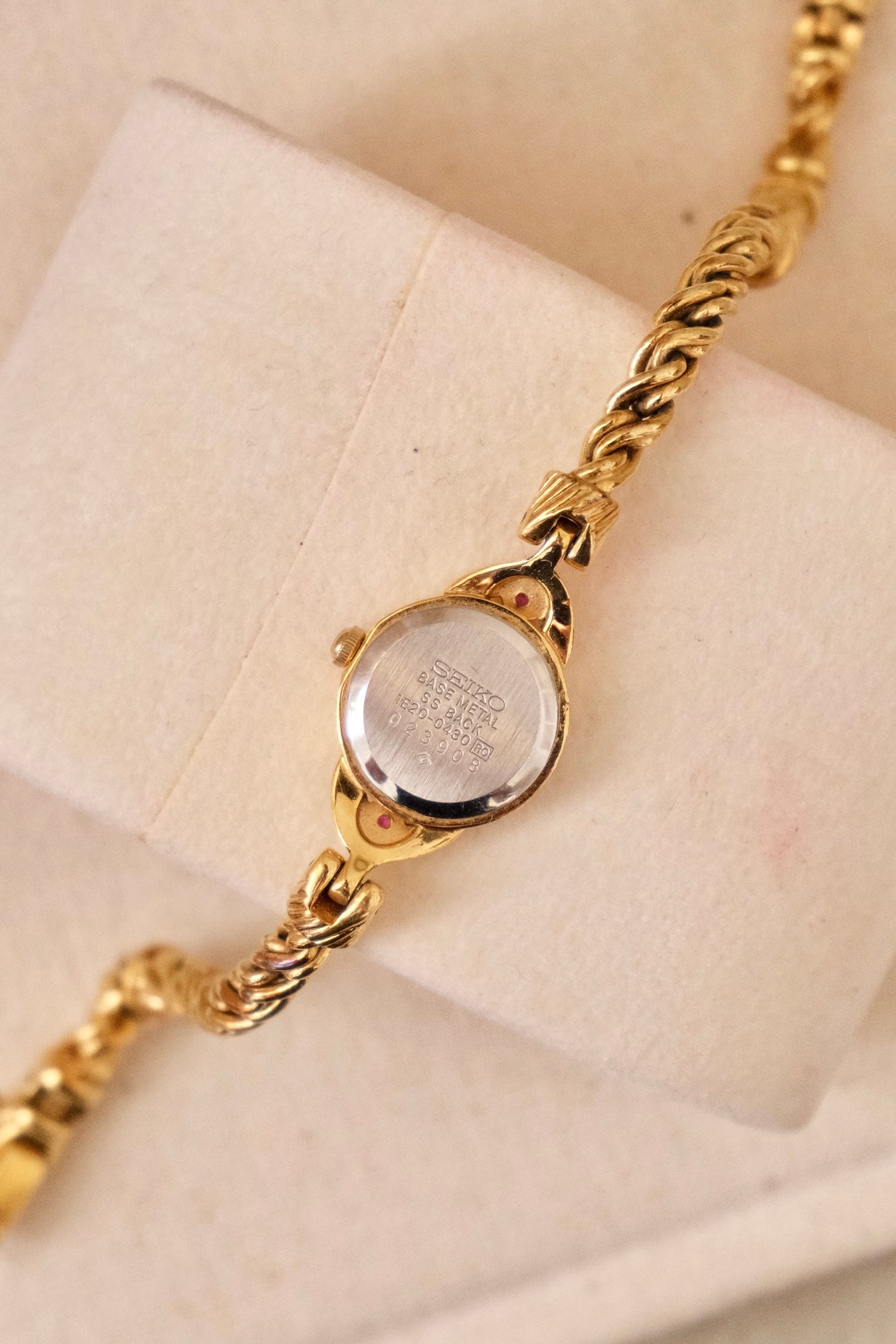 Vintage Seiko Gold Plated Quartz Watch - Rubies, Twisted Chain Bracelet
