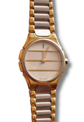 Vintage Ladies 1990s YSL Quartz Two Tone Watch - White & Silver Striped Dial