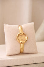 90s Gold-Plated Vintage Gucci 1400L Ladies Bangle Quartz Watch Working with Horsebit Design