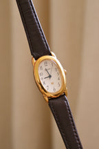 Vintage 90s Ladies Seiko 1F21 6B10 Tank Baignoire Style Watch Brown Leather Strap Gold Tone Quartz Japan