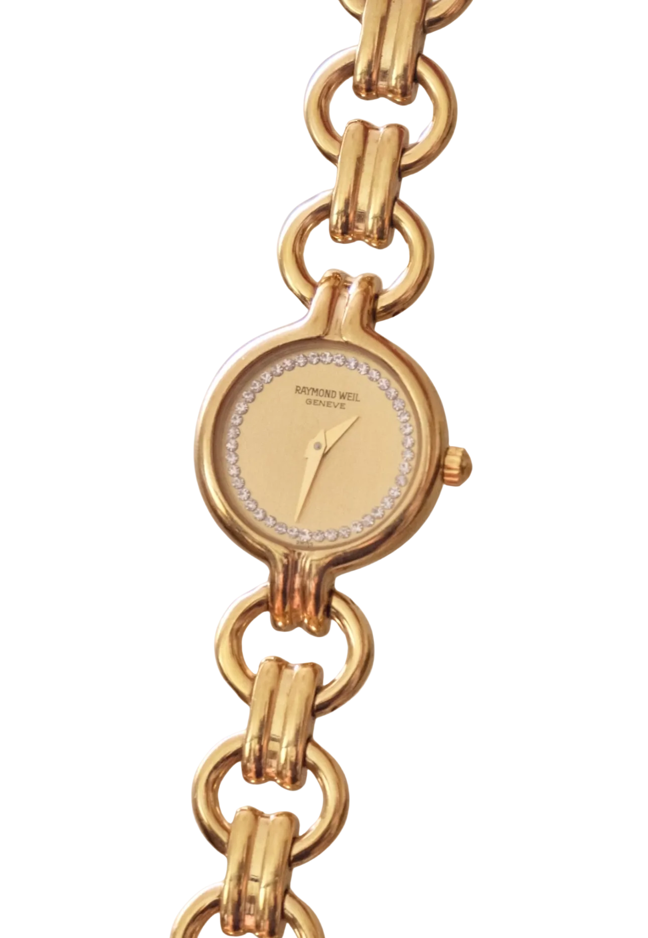 1990s Vintage Ladies 18k Gold Plated Raymond Weil Crystal Accent Dial Watch Working