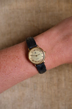 Vintage Ladies Givenchy Paris Gold Dress Watch, Black Crocodile Leather Strap, Roman Numeral Dial, Classic Luxury Wristwatch