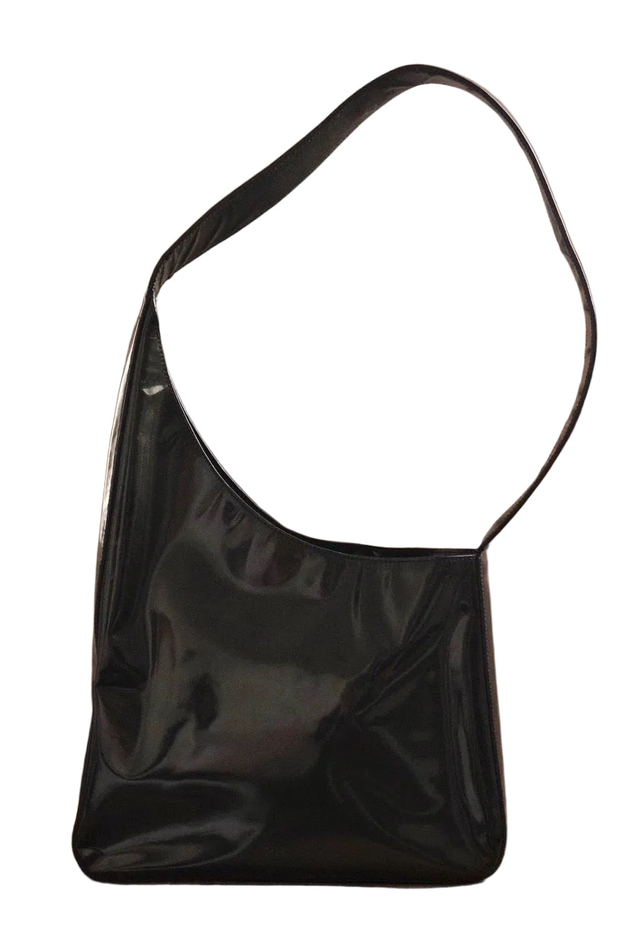 1980s Prada Dark Green Patent Leather Asim Shoulder Bag