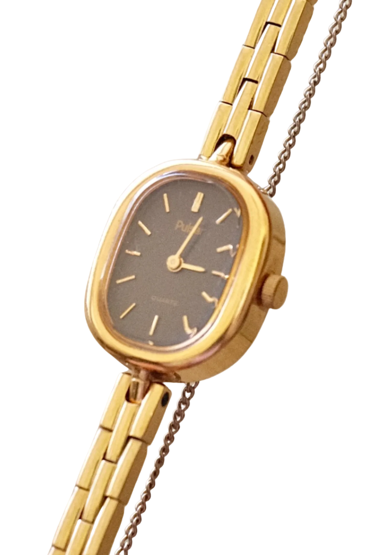 Vintage Ladies Gold Pulsar Watch Black Dial Working