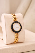 90s Vintage Gucci Gold Plated Rice Link Bezel Watch Working