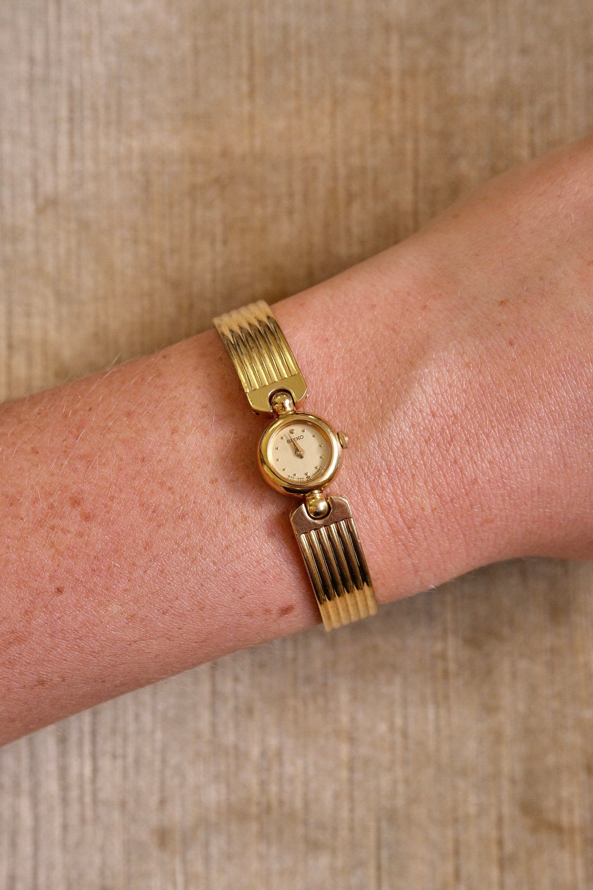 Rare & Petite Vintage 1990s Gold-Plated Ladies' Seiko Quartz Watch With Semi Bangle