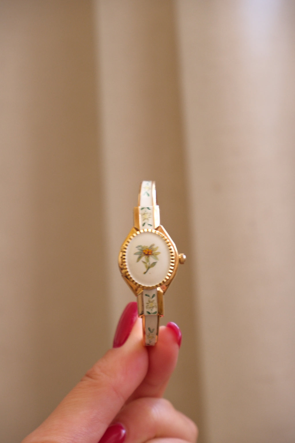 Vintage André Mouche Swiss Peek-a-Boo Cocktail Watch Enamel Bangle, Quartz
