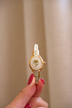 Vintage André Mouche Swiss Peek-a-Boo Cocktail Watch Enamel Bangle, Quartz