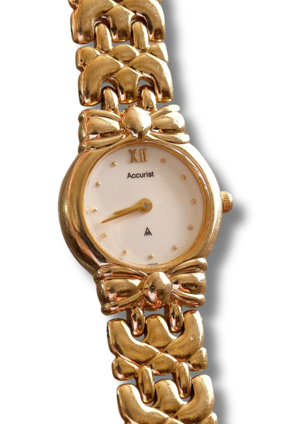 Vintage Ladies Accurist Gold Bow Style Watch Working