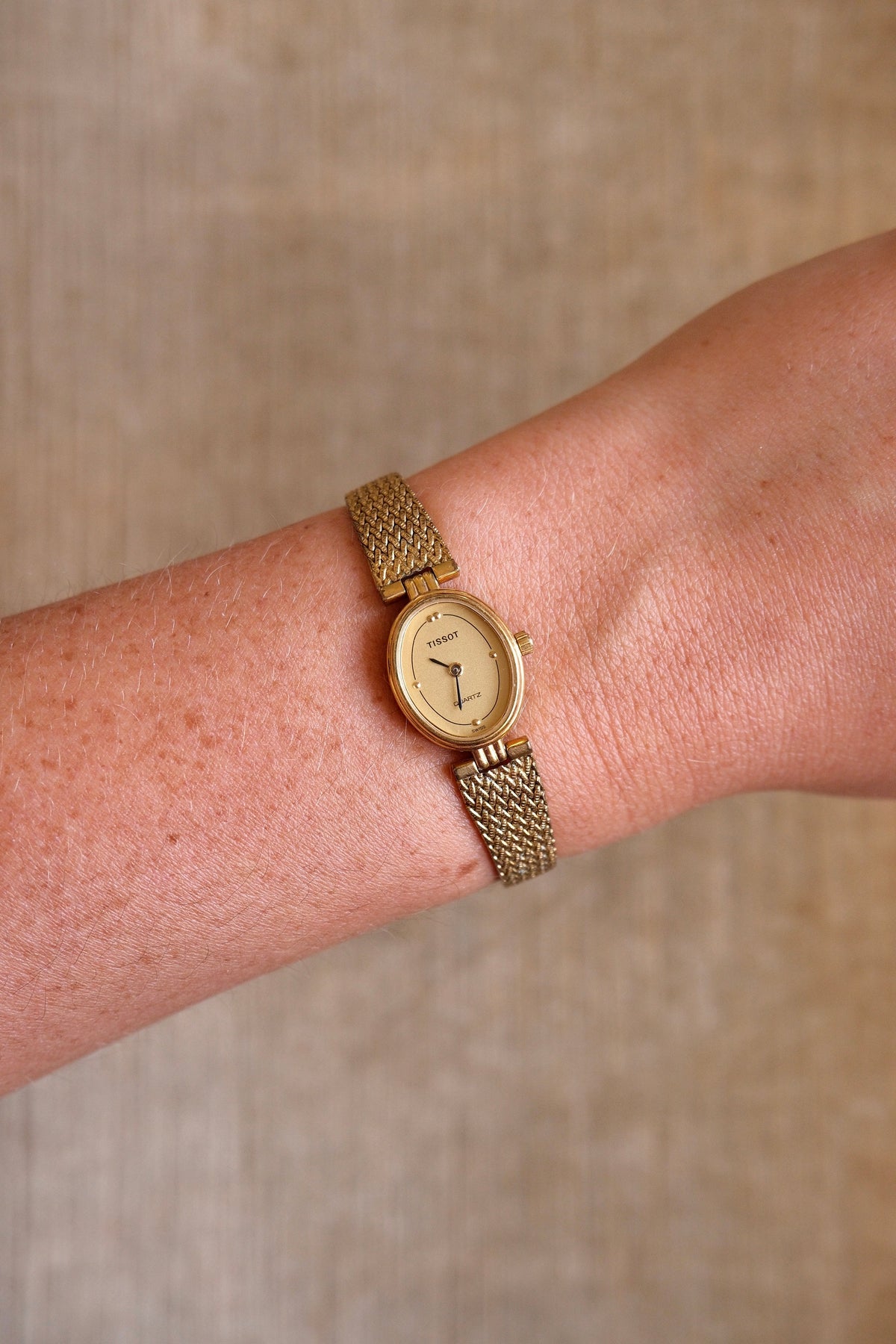 80s Vintage Ladies Gold Oval and Petite Tissot Watch Quartz Working