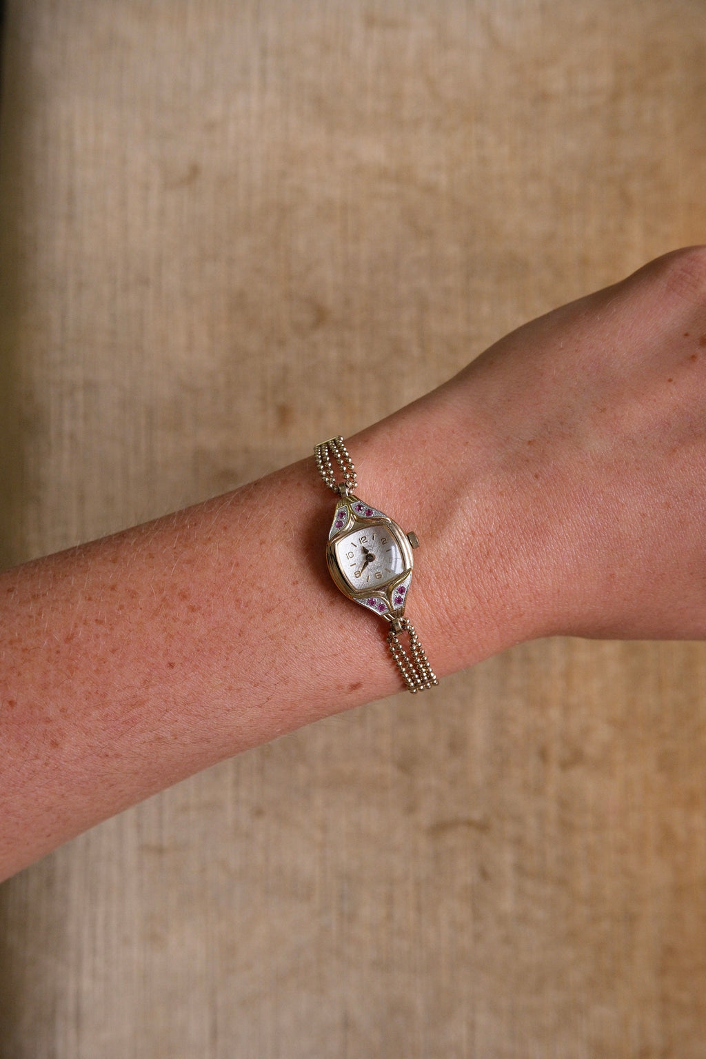 Rare and Unique 1980s Citizen Ladies Pendant Watch Ruby Accent Gold Beaded Chain