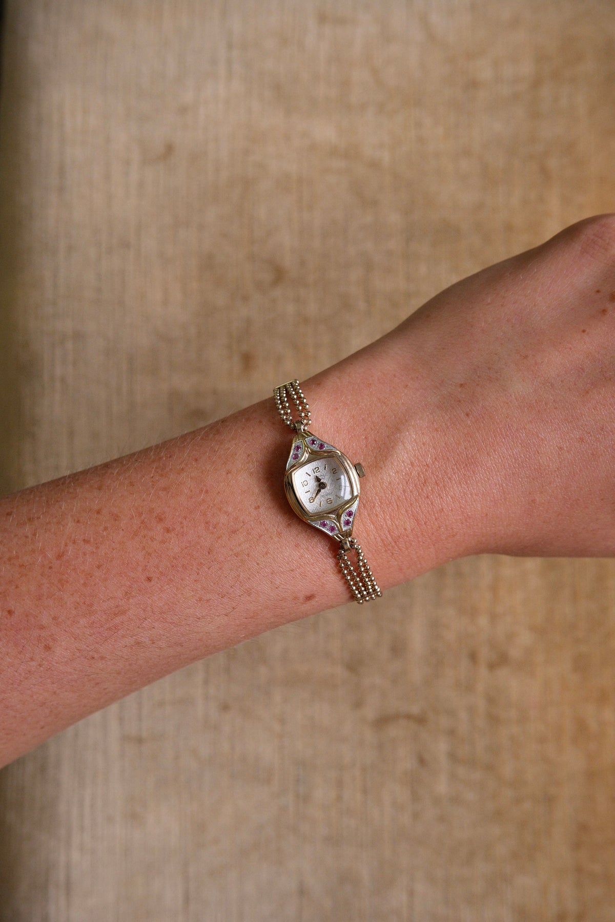 Rare and Unique 1980s Citizen Ladies Pendant Watch Ruby Accent Gold Beaded Chain