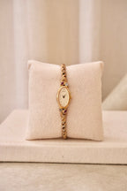 Rare Petite Oval Gold Ruby Seiko Watch with Safety Chain Collectors Watch
