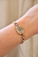 1930s Art Deco Gold Link Bracelet Watch | Petite Square Vintage Wristwatch | Antique Elegant Timepiece