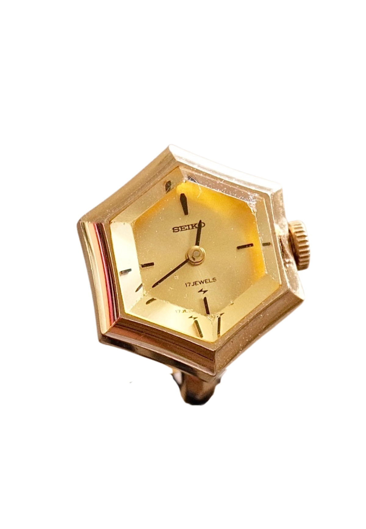 Rare 1970s Vintage Seiko Gold Mechanical Ring Watch Adjustbale Size Geometric Design