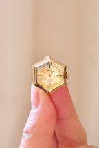 Rare 1970s Vintage Seiko Gold Mechanical Ring Watch Adjustbale Size Geometric Design