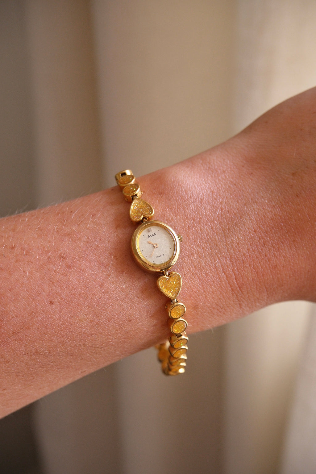 Rare 90s Vintage Gold Alba Seiko Heart Quartz Watch Working