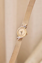 1950s Vintage Omega Ladies Cocktail Watch 10K Gold Filled Mesh Bracelet Diamond Leaf Lugs Champagne Dial Manual Wind Watch