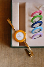 Rare Vintage Gucci 11/12.2 Gold Plated Interchangeable Bezel Bangle Watch in Box