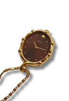 Rare 1980s Seiko Gold Plated Pendant Watch Necklace, Burgundy Maroon Dial Quartz Watch with Chain
