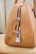 2000s Vintage Prada Camel Leather Bowling Shoulder Bag