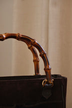 Vintage Gucci Bamboo Tote Bag Brown Suede with Bamboo Handles Circa 1980s