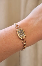 1930s Art Deco Gold Link Bracelet Watch | Petite Square Vintage Wristwatch | Antique Elegant Timepiece