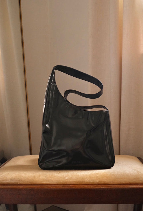 1980s Prada Dark Green Patent Leather Asim Shoulder Bag