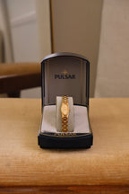 Rare 90s Ladies Gold Pulsar Slim and Petite Watch in Box