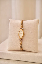 Rare Petite Oval Gold Ruby Seiko Watch with Safety Chain Collectors Watch