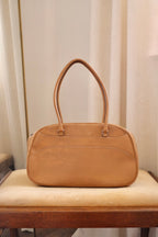 2000s Vintage Prada Camel Leather Bowling Shoulder Bag
