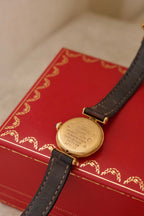Vintage Ladies 1993 Cartier Must de Cartier Vermeil Watch Gold Plated Ladies Watch, Brown Leather Strap, Luxury Timepiece Box & Papers