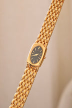 Vintage 90s Ladies Seiko Black Dial Gold Tank Watch Working