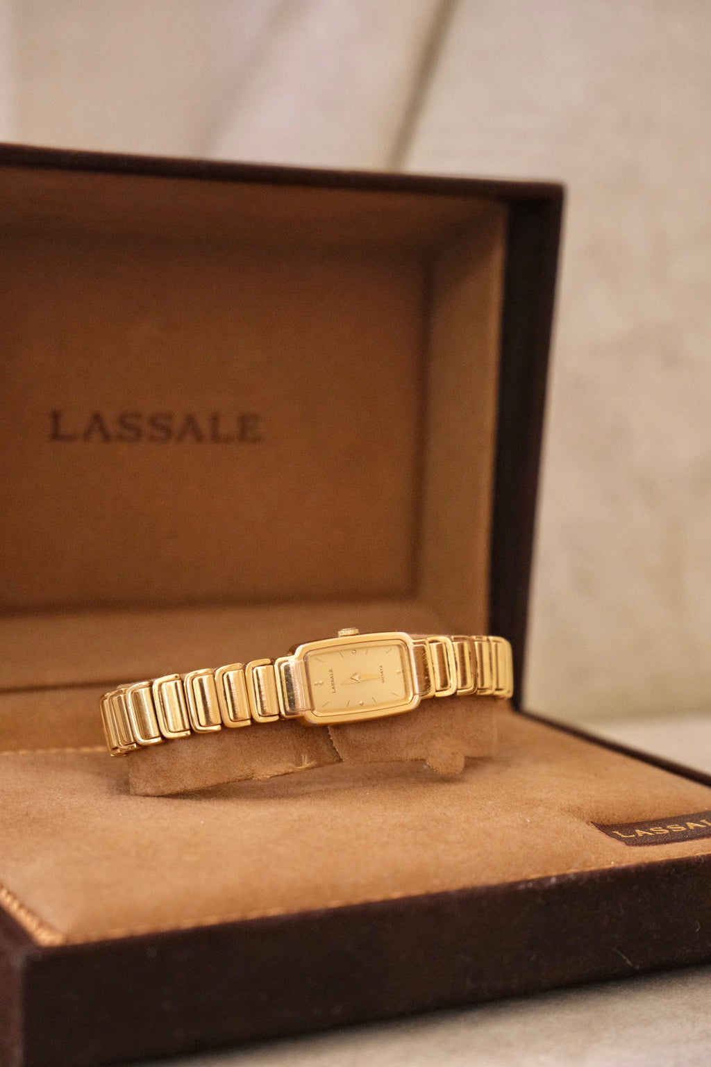 1990 Vintage Ladies Seiko Lassale Gold Tank Watch Box & Papers