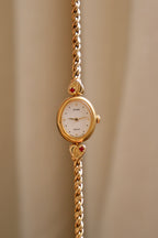 Vintage 1999 Seiko Alba V810 5020 Ladies Gold Tone Quartz Watch Ruby Red Stones Heart Bracelet Japan