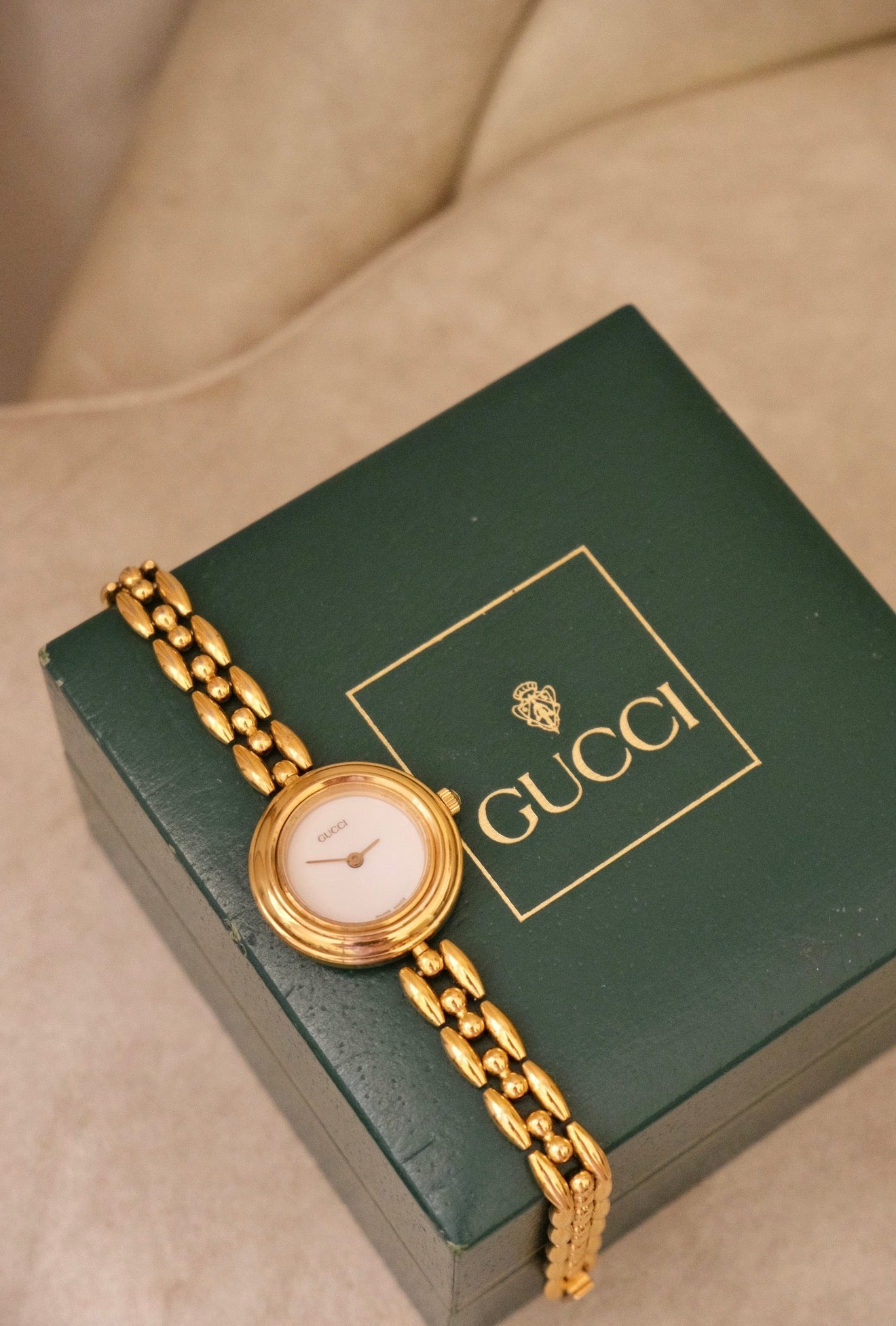 Vintage 1990 Gucci 11/12.2 Interchangeable Bezel Watch Gold Plated Swiss Ladies Watch Original Box